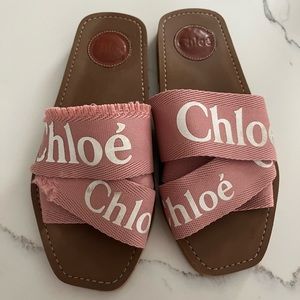Chloé Pink Woody Logo Slide Sandals